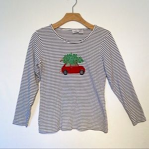 Charming Striped Long Sleeve Tee with Red Car Design